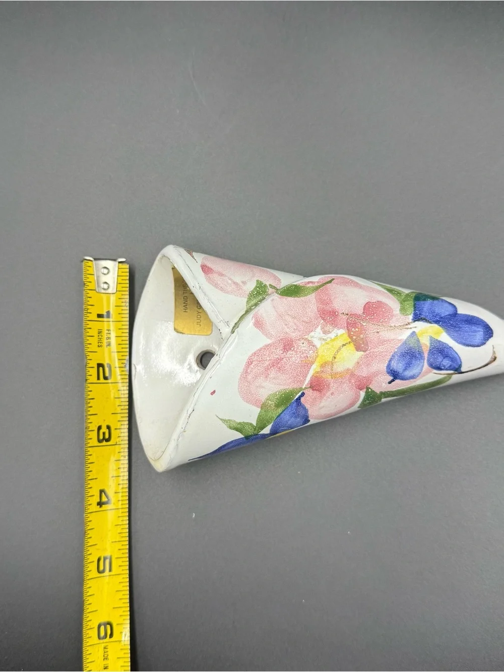 Judy Greene Pottery Floral Wall Pocket Vase Vintage Hand Made In Galway, Ireland